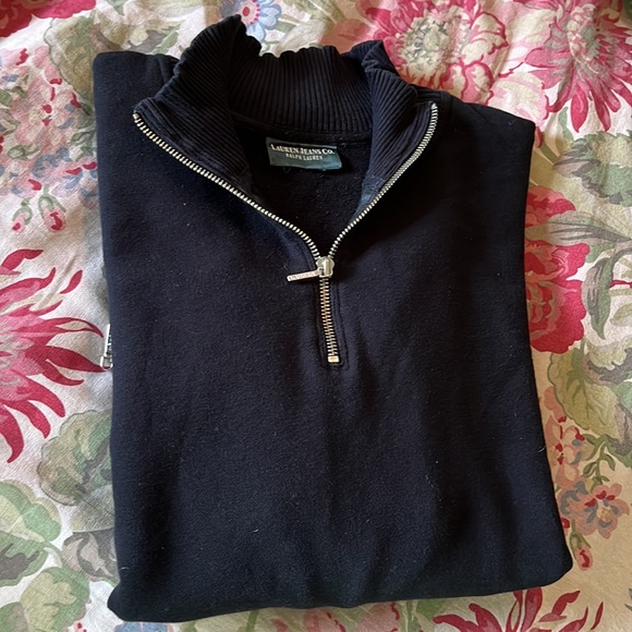 RALPH LAUREN Size 1X Mockneck 1/4 Zip Black & Silver HW Pocket Leather Trim PREP - Picture 16 of 16